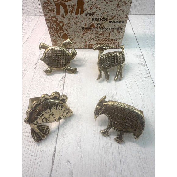 Samburu Safari Sigma Brass Animal Napkin Rings Set 4 Vtg Rare Bedford Stuyvesant - Picture 1 of 13